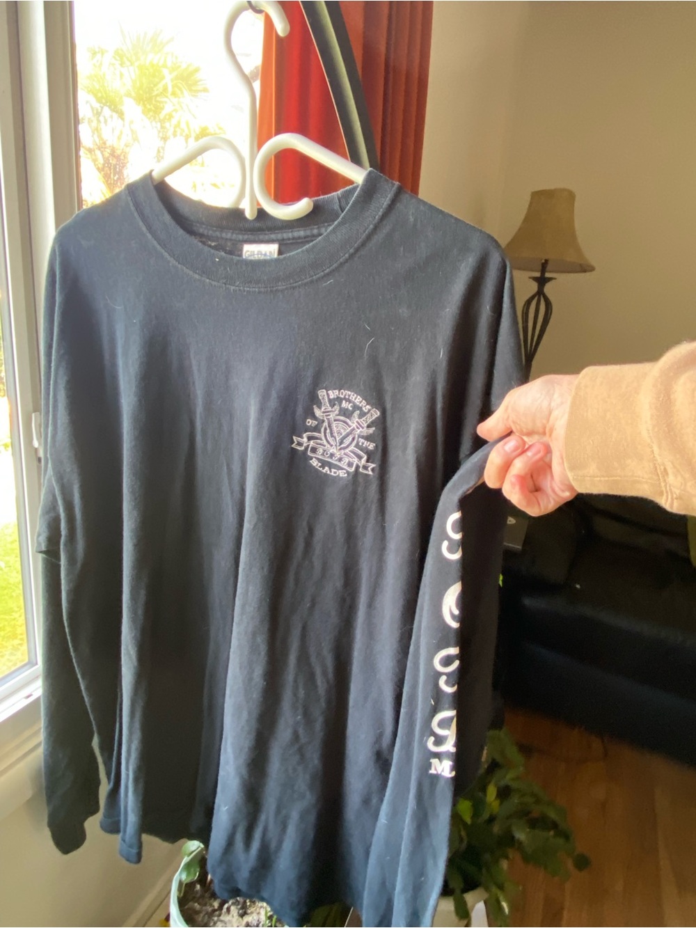 Vintage Biker Black Long Sleeve Graphic Tee with Sleeve Script